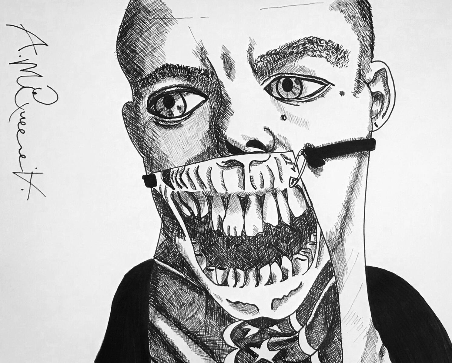 Alexander McQueen. Sakura Pigma Micron ink on paper. Boston, Massachusetts. Ca. 2018.